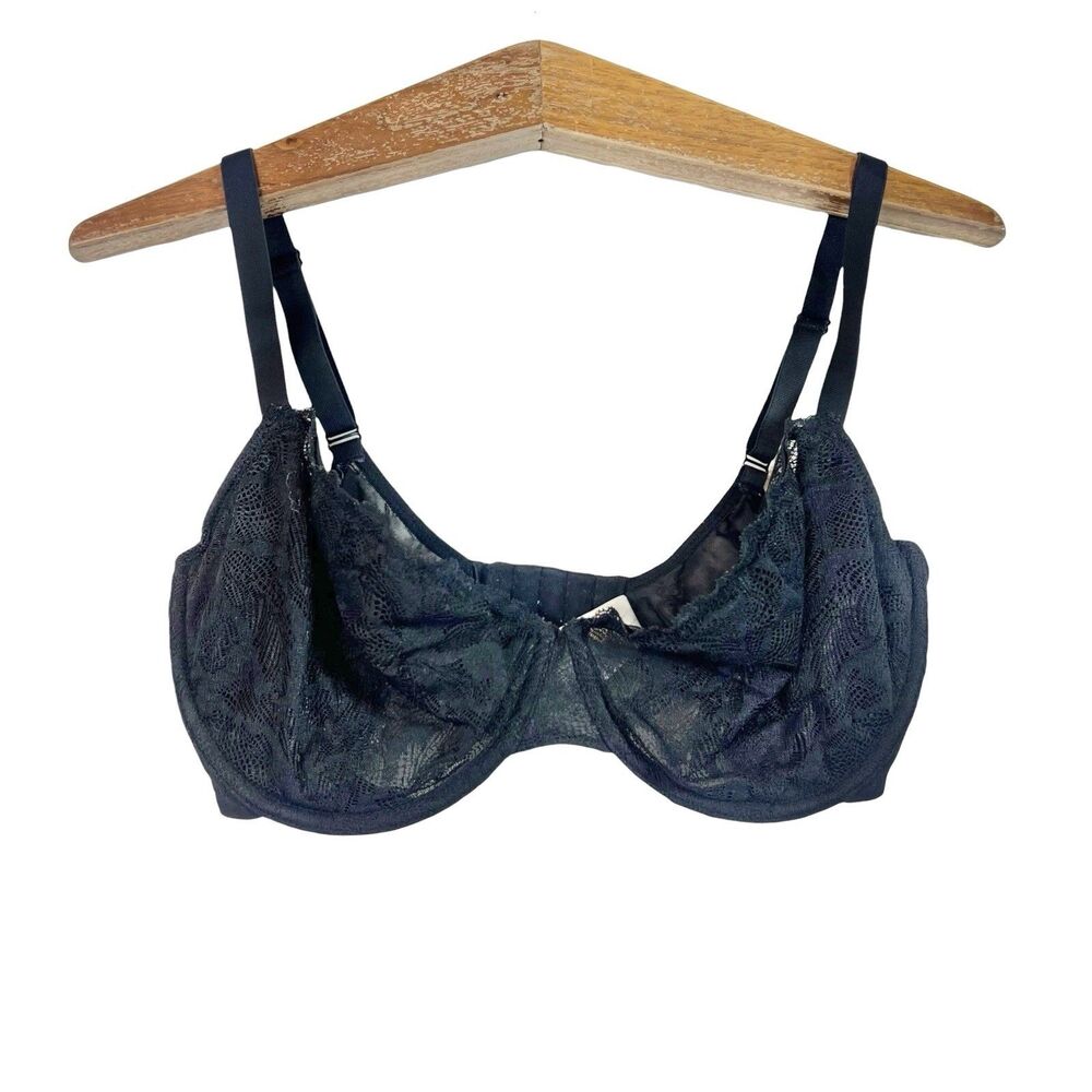 DELIMIRA Black Floral Lace Bra 34F Underwire Semi Sheer Unlined Lingerie